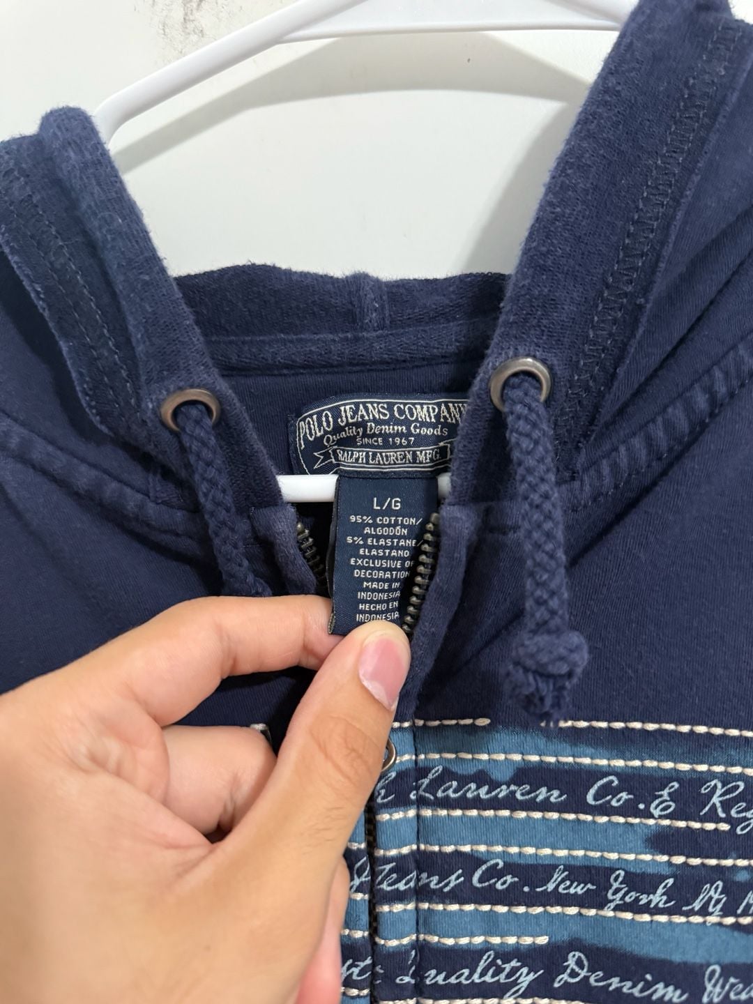 Polo Jeans Company Full Zip Hoodie Jacket Size L Navy Blue 4