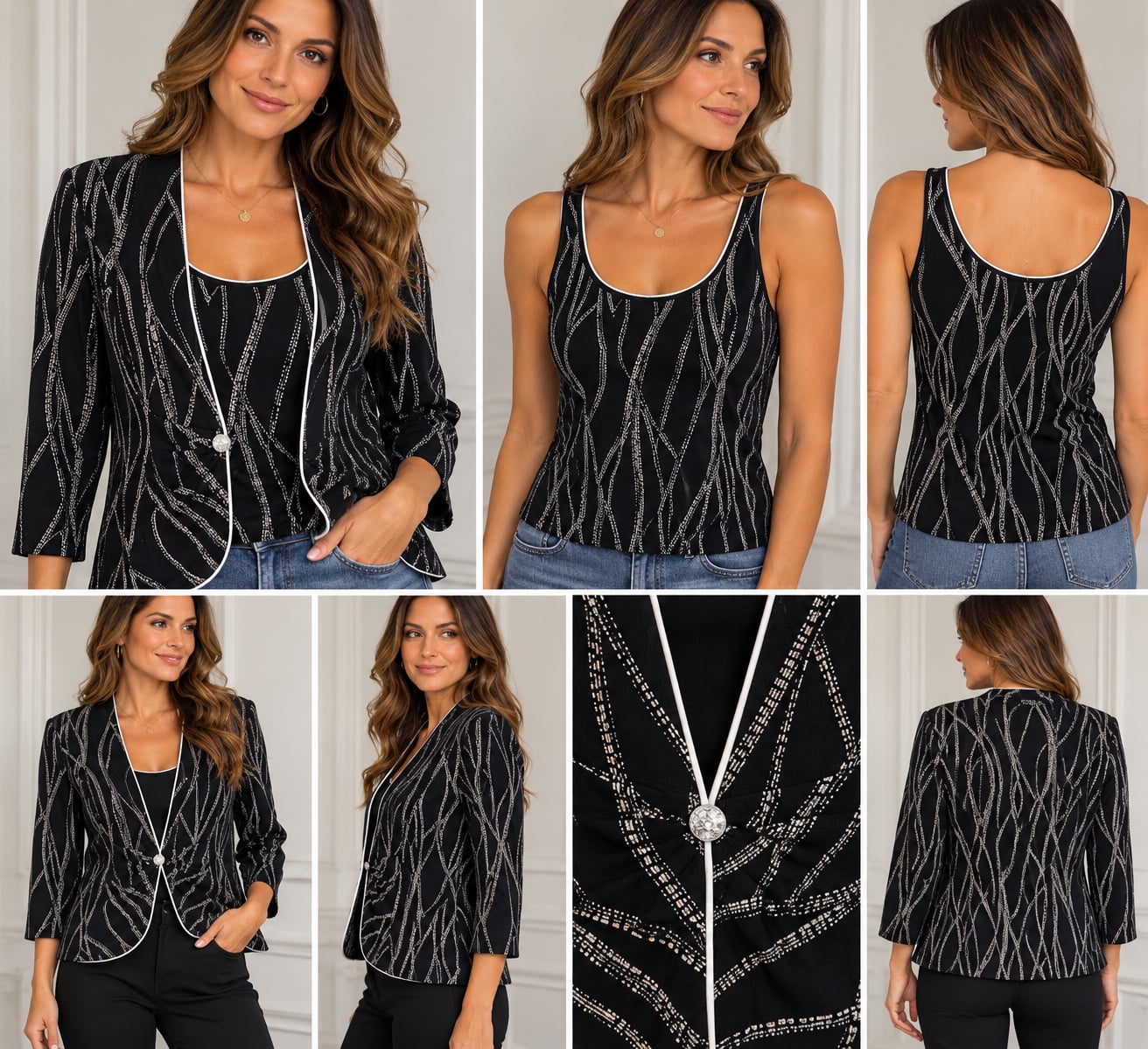 Alex Black & Silver Abstract Print 2-Pc Jacket & Tank Set 1