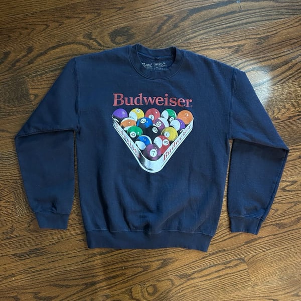 Budweiser Billiards Sweatshirt Size Medium Blue Graphic Pullover