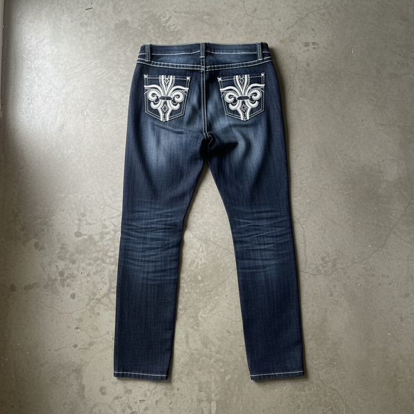 Revolution by Revolt Jeans Size 7 Dark Wash Embellished Flap Back Pockets