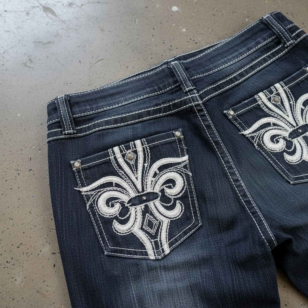 Revolution by Revolt Jeans Size 7 Dark Wash Embellished Flap Back Pockets 3