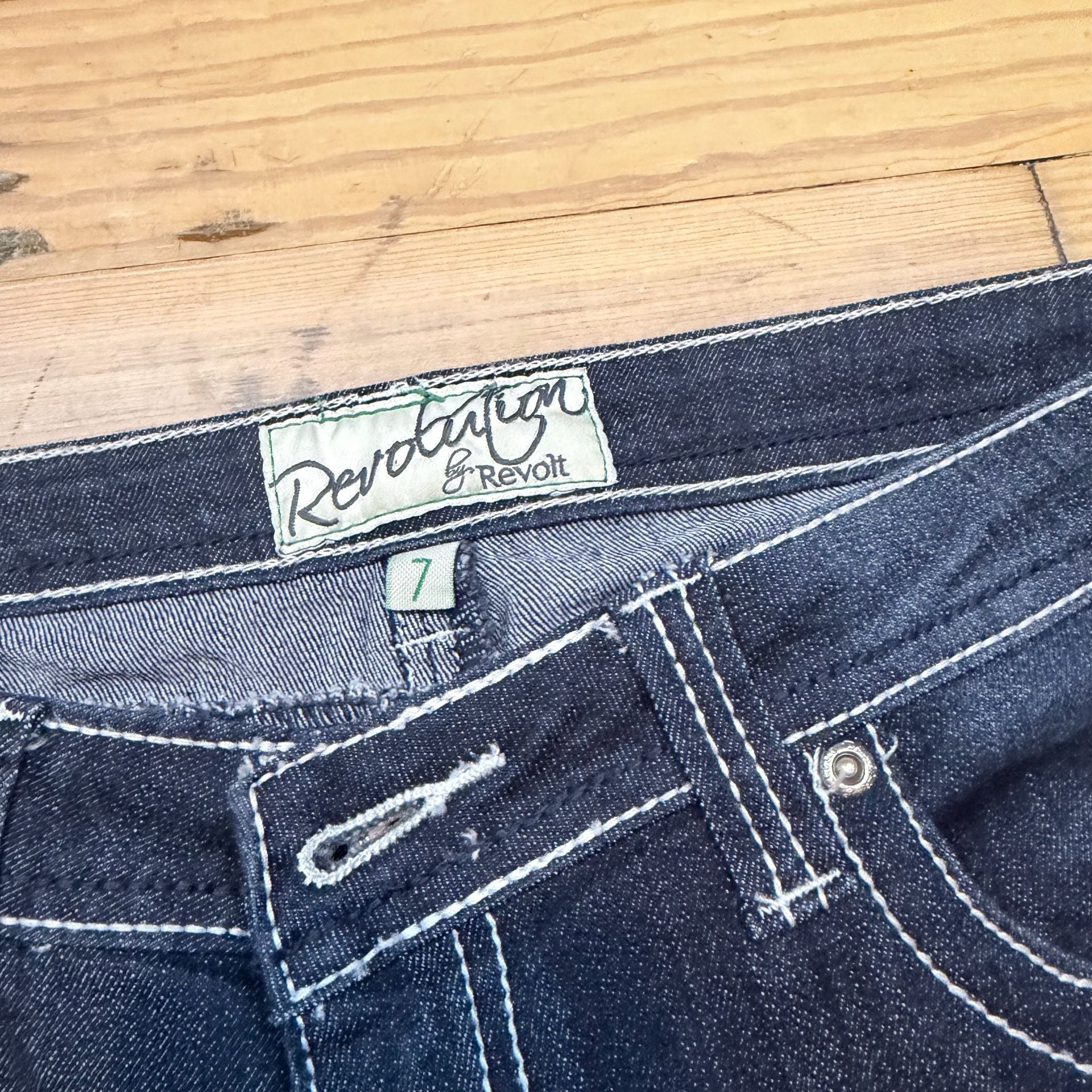 Revolution by Revolt Jeans Size 7 Dark Wash Embellished Flap Back Pockets 5