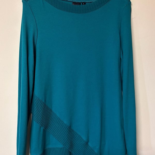 Rafaella Tunic Size M Teal Asymmetrical Long Sleeve Gold Button