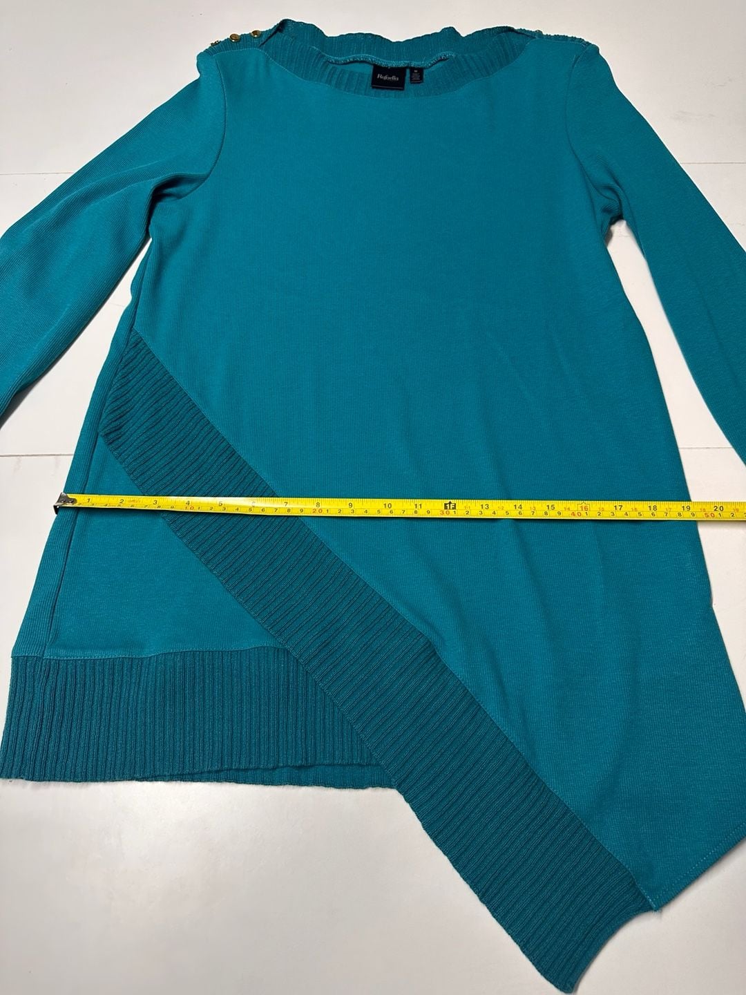 Rafaella Tunic Size M Teal Asymmetrical Long Sleeve Gold Button 7