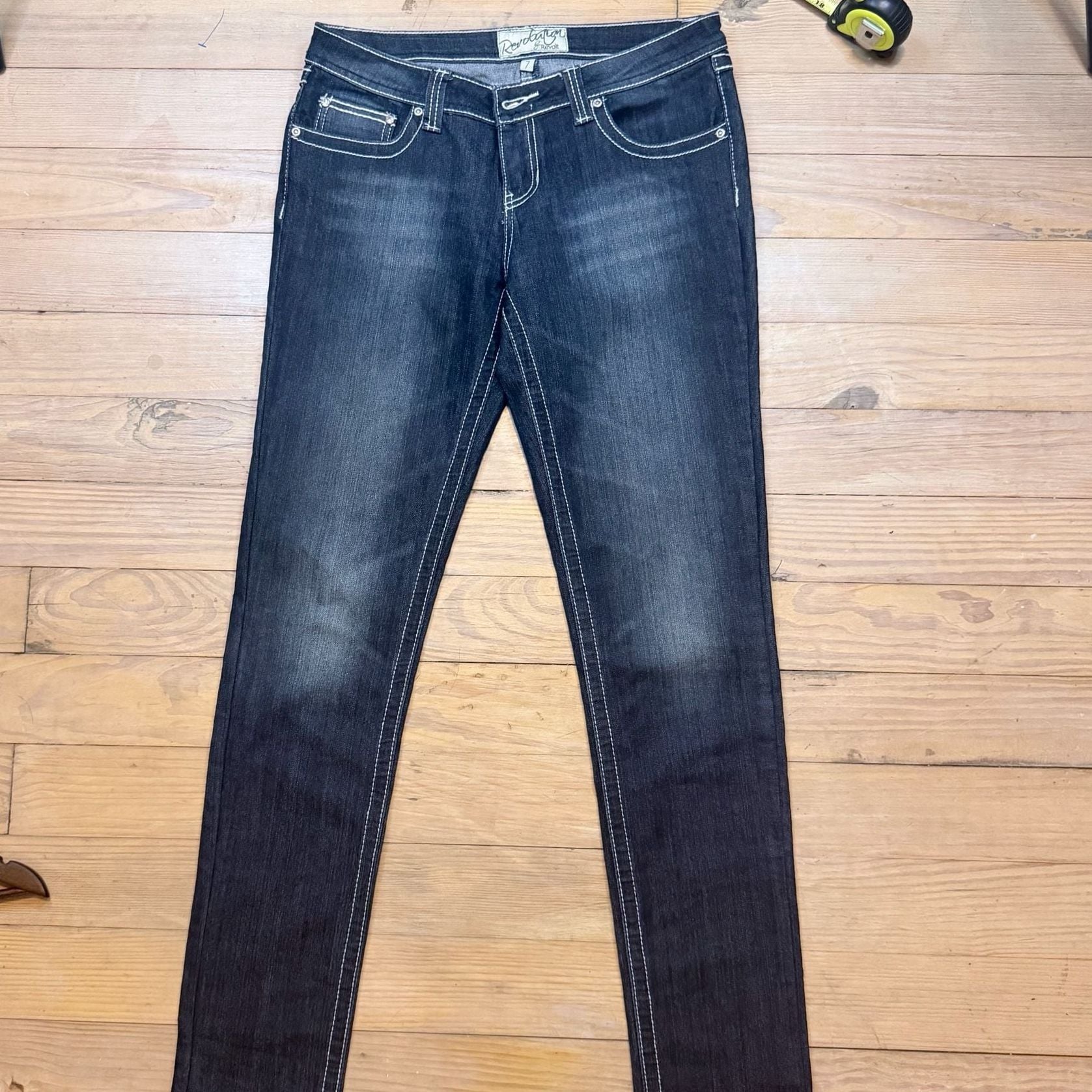 Revolution by Revolt Jeans Size 7 Dark Wash Embellished Flap Back Pockets 4