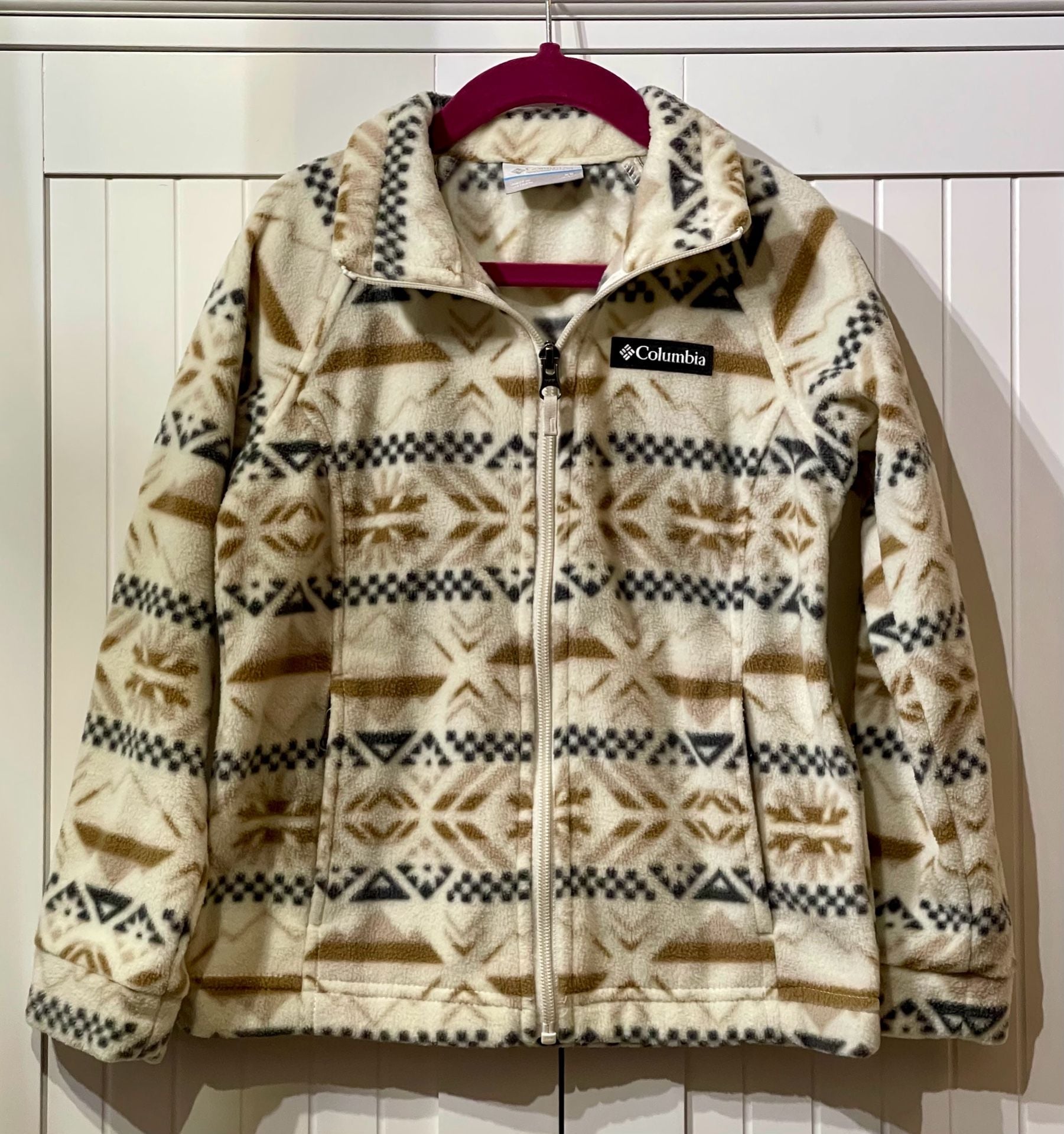Columbia Benton Springs Printed Full Zip Fleece Jacket XS (6/8) White Brown 2