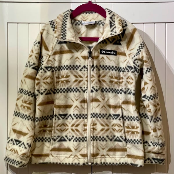 Columbia Benton Springs Printed Full Zip Fleece Jacket XS (6/8) White Brown