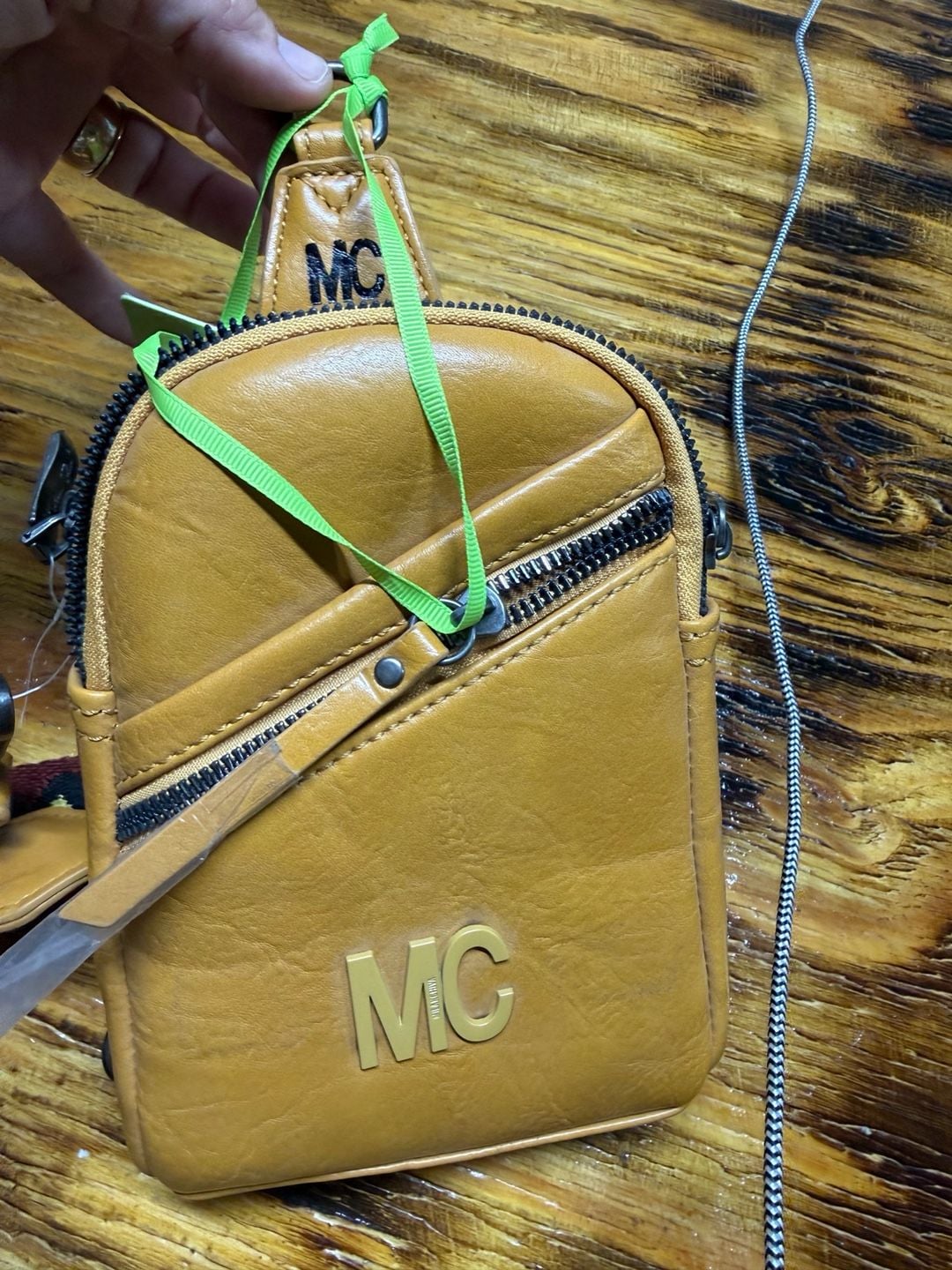 Milanchiva Streetwear y2k Crossbody Bag Tan Faux Leather MC Sling Purse 2