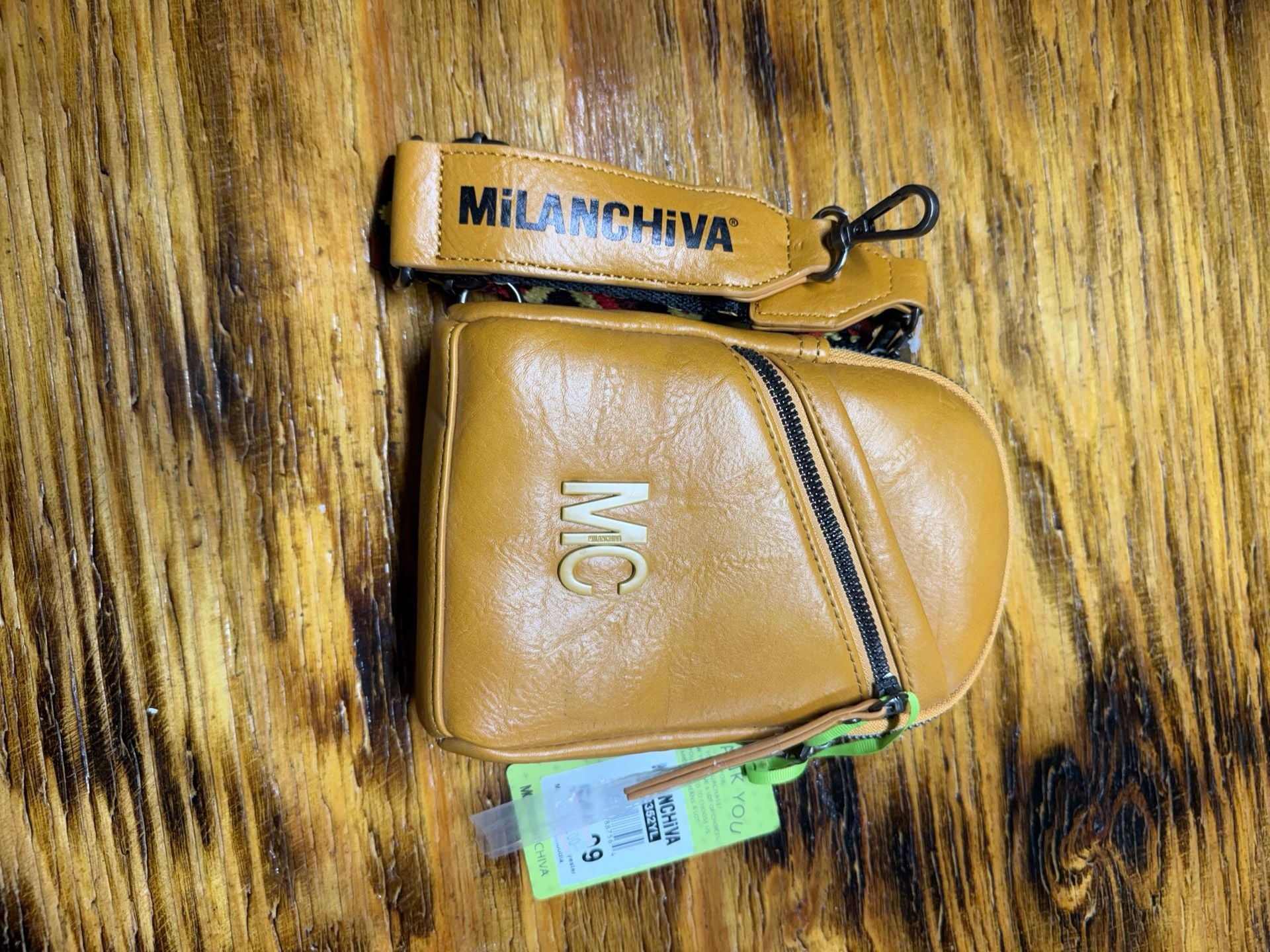 Milanchiva Streetwear y2k Crossbody Bag Tan Faux Leather MC Sling Purse 9