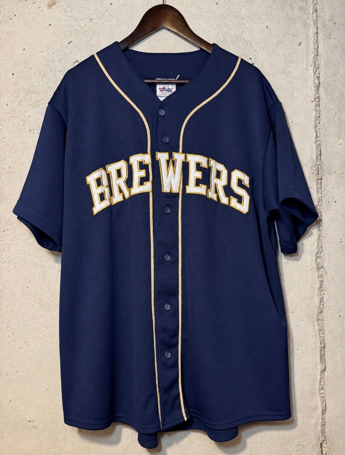Majestic Milwaukee Brewers Jersey Size L Blue Sewn On Lettering 2