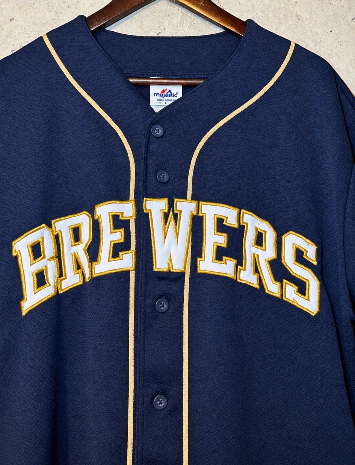 Majestic Milwaukee Brewers Jersey Size L Blue Sewn On Lettering 3