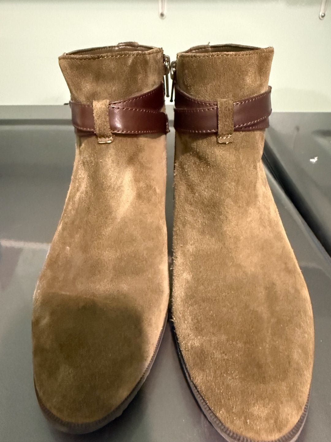 Alex Marie Ankle Boots Size 7M olive green Suede Leather Buckle Strap 2