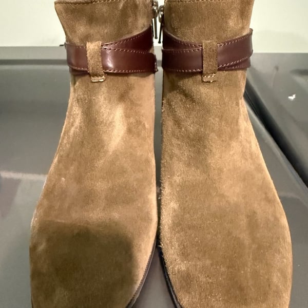Alex Marie Ankle Boots Size 7M olive green Suede Leather Buckle Strap