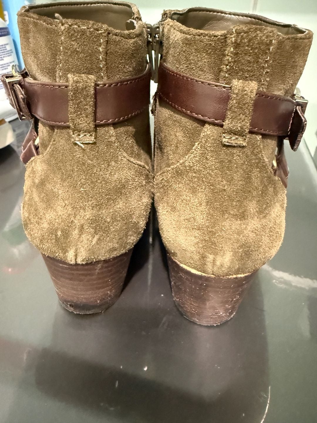 Alex Marie Ankle Boots Size 7M olive green Suede Leather Buckle Strap 3