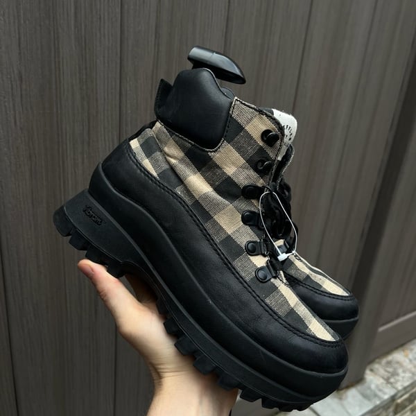 Loeffler Randall Owen Platform Hiking Boots Black Plaid Womens