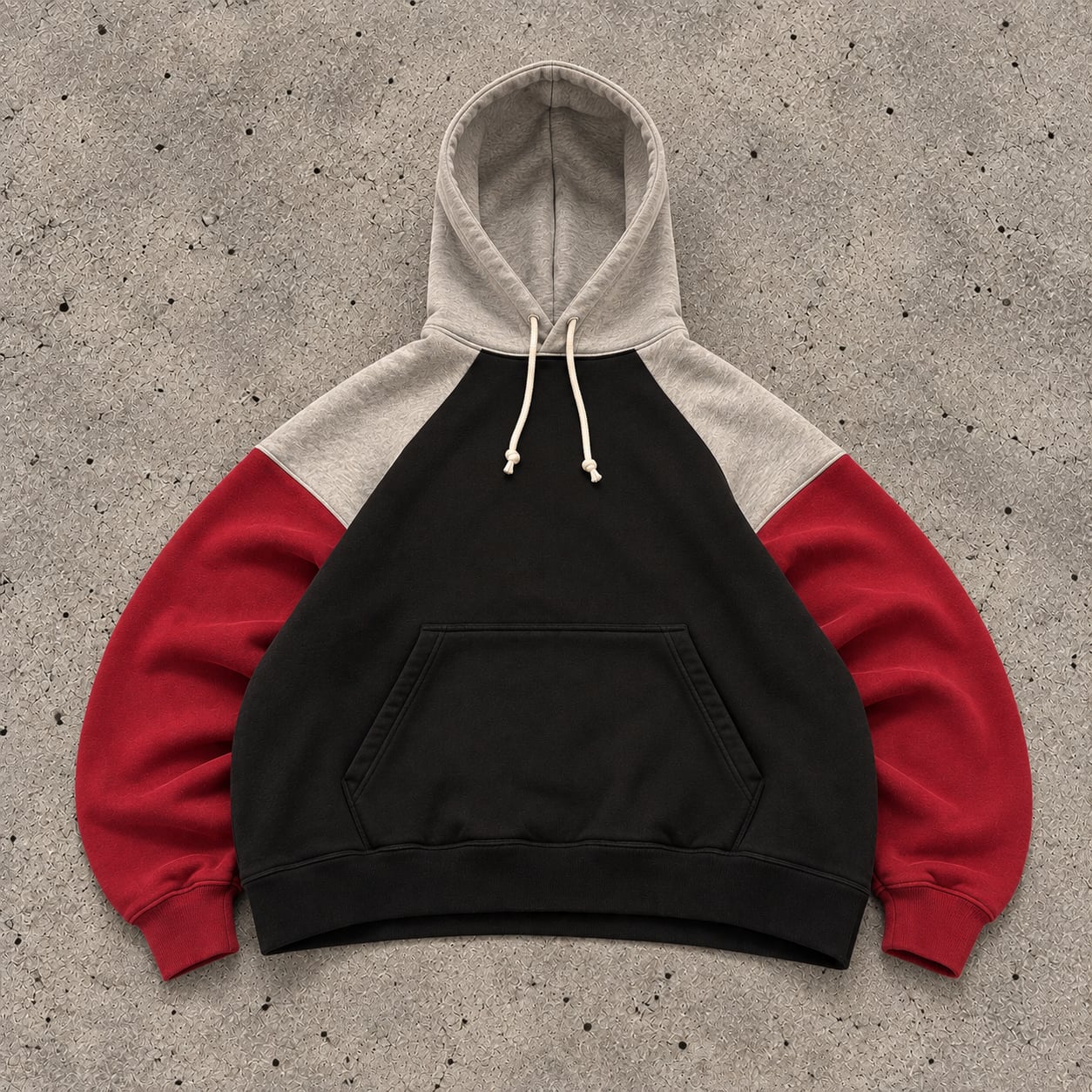 Colorblock Raglan Hoodie Black Red Gray Pullover Sweatshirt 2
