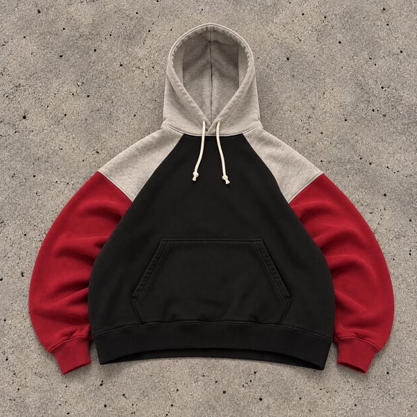 Colorblock Raglan Hoodie Black Red Gray Pullover Sweatshirt