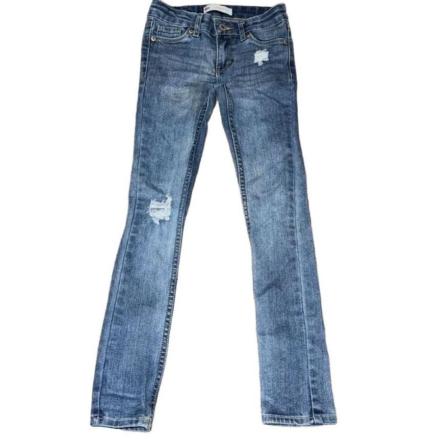 Girls Levi's 711 Skinny Distressed Jeans Blue Denim Size 7 Slim 2