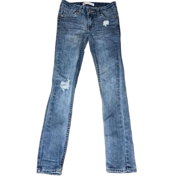 Girls Levi's 711 Skinny Distressed Jeans Blue Denim Size 7 Slim