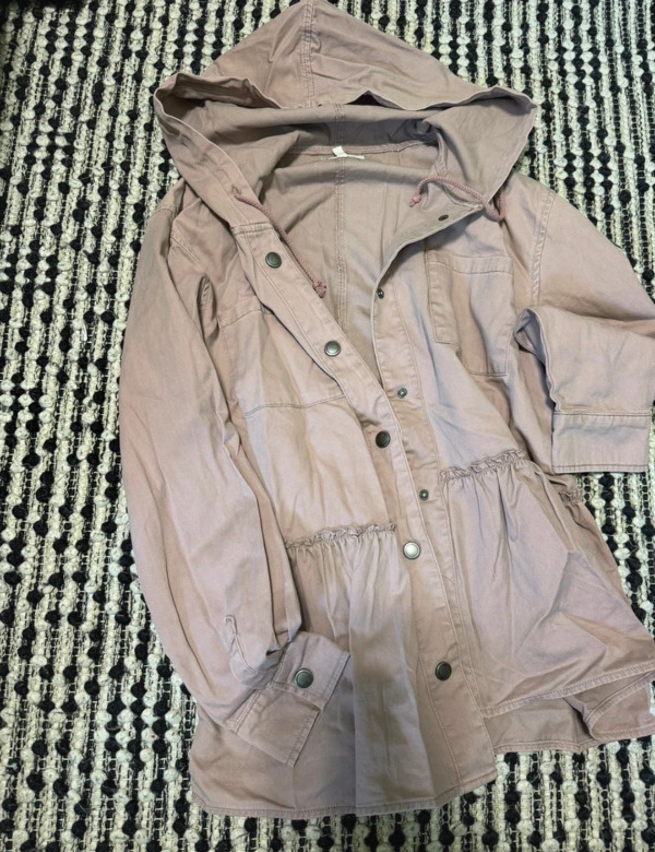 Maurices Pink Cotton Hooded Ruffle Hem Jacket Size L 1