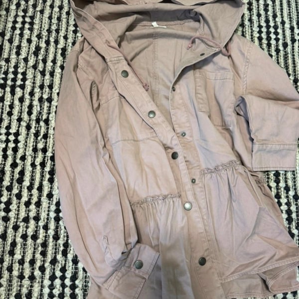 Maurices Pink Cotton Hooded Ruffle Hem Jacket Size L