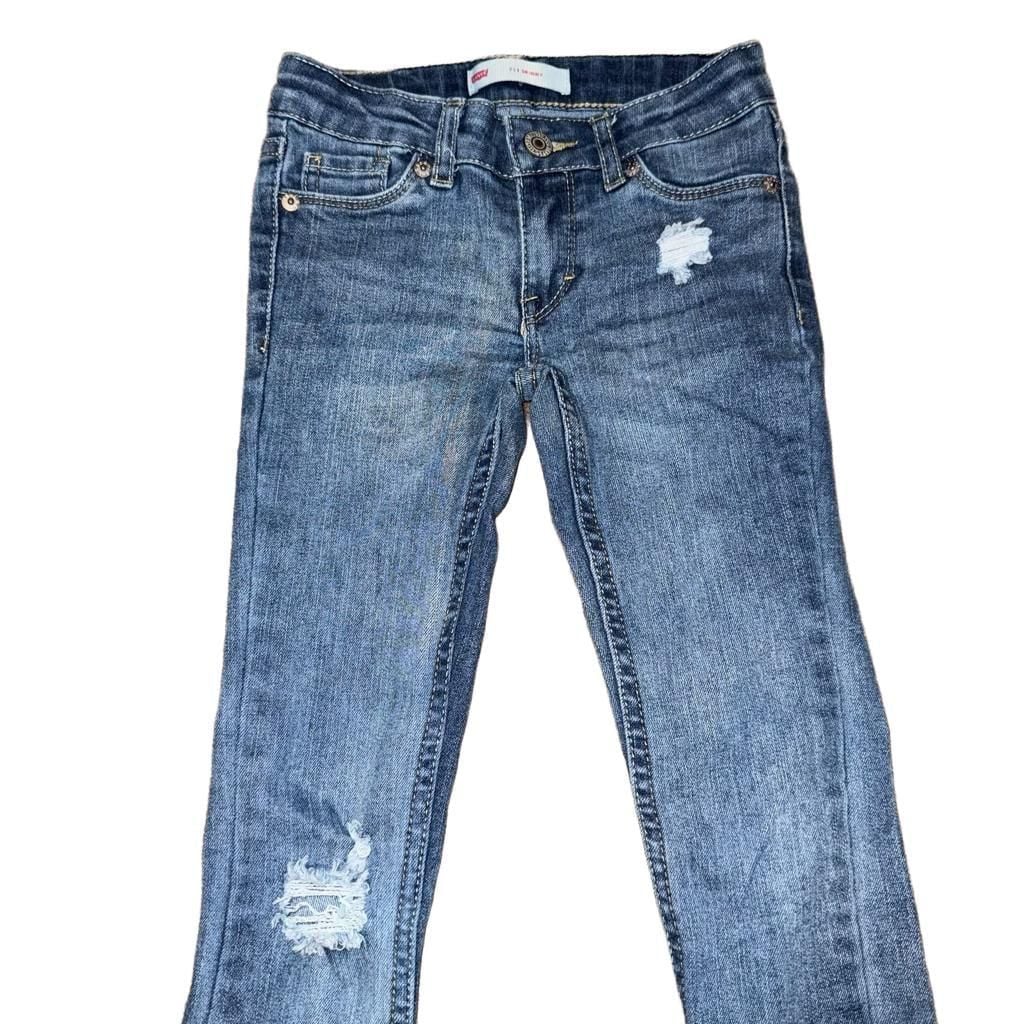 Girls Levi's 711 Skinny Distressed Jeans Blue Denim Size 7 Slim 4