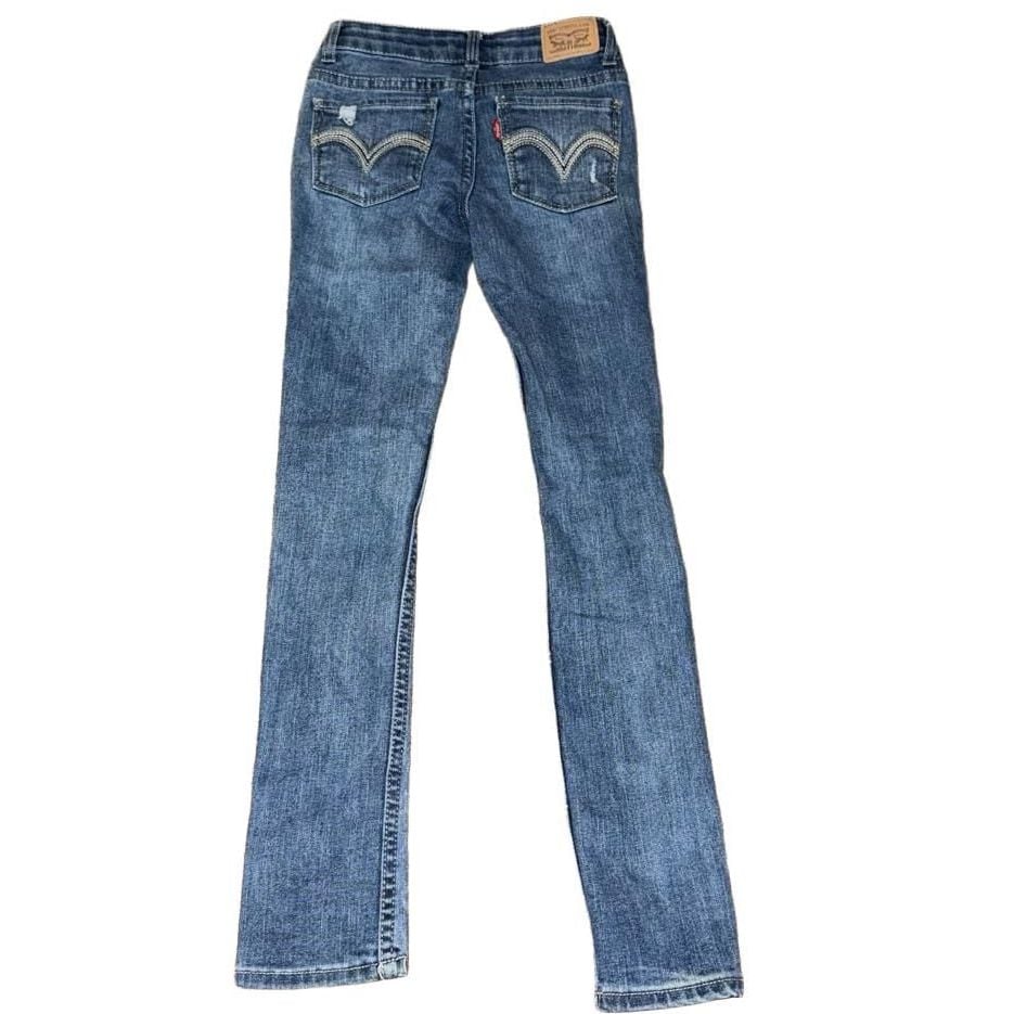 Girls Levi's 711 Skinny Distressed Jeans Blue Denim Size 7 Slim 5