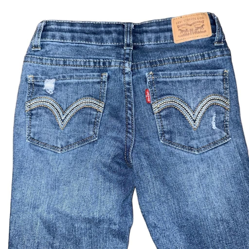 Girls Levi's 711 Skinny Distressed Jeans Blue Denim Size 7 Slim 6