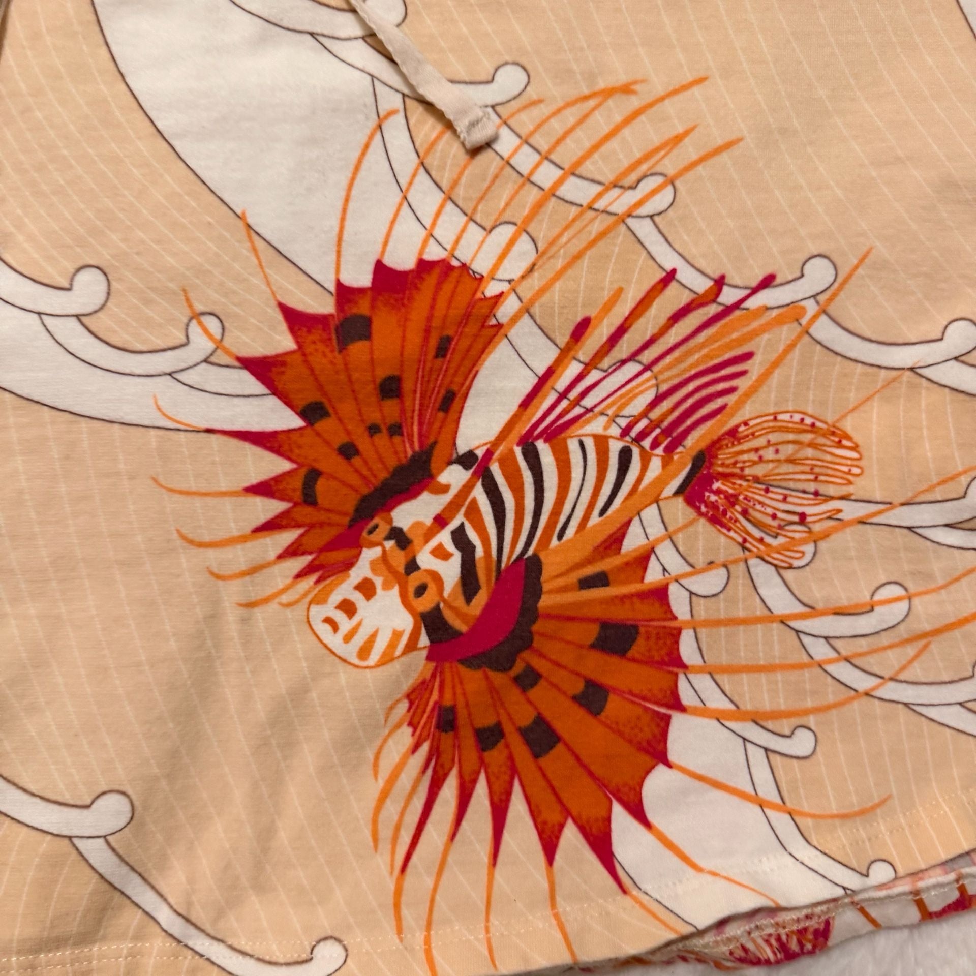 Vintage Lionfish Print Drawstring Skirt Orange Beige 3