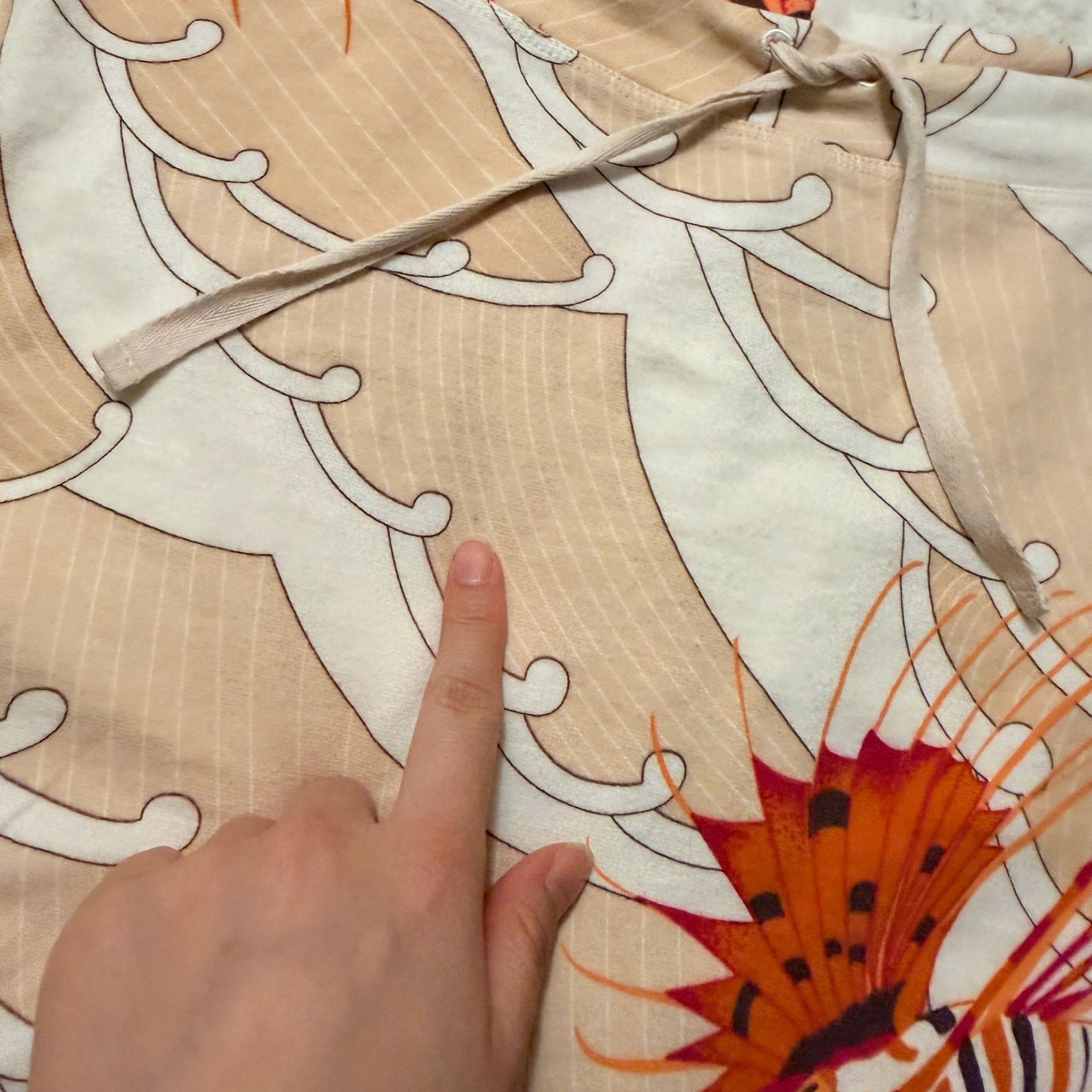 Vintage Lionfish Print Drawstring Skirt Orange Beige 5