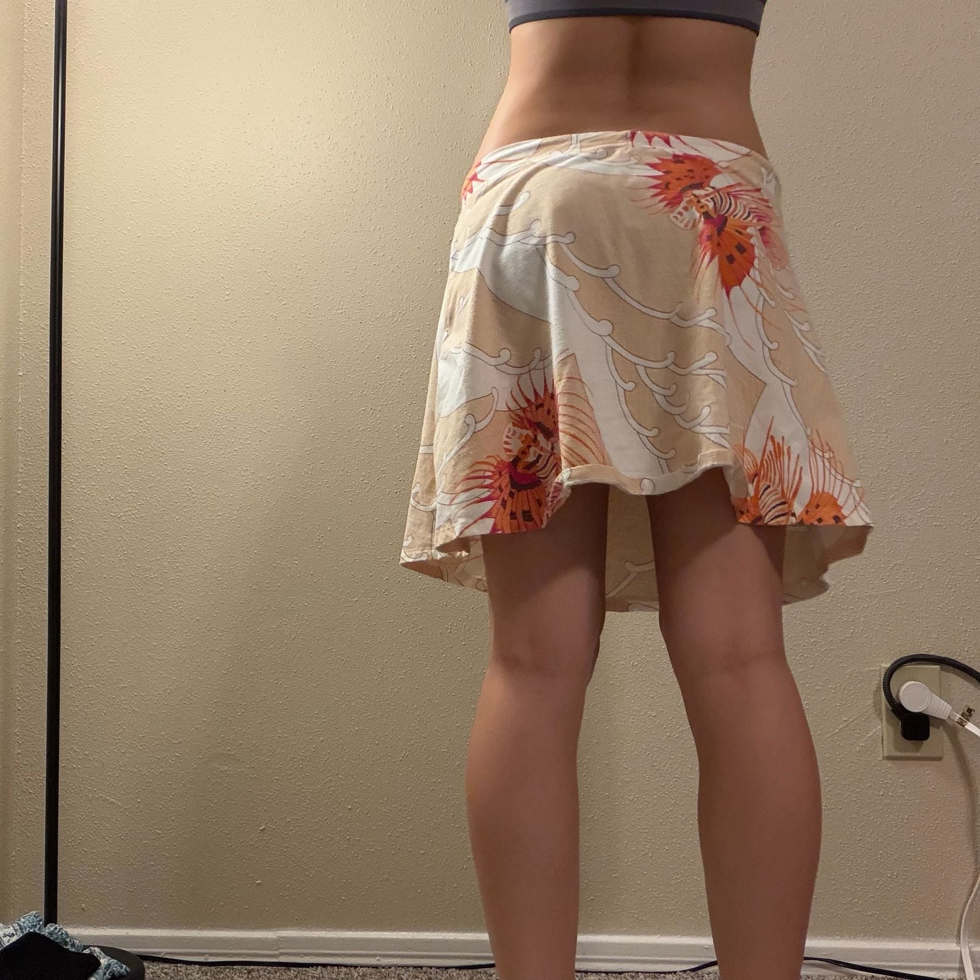Vintage Lionfish Print Drawstring Skirt Orange Beige 6