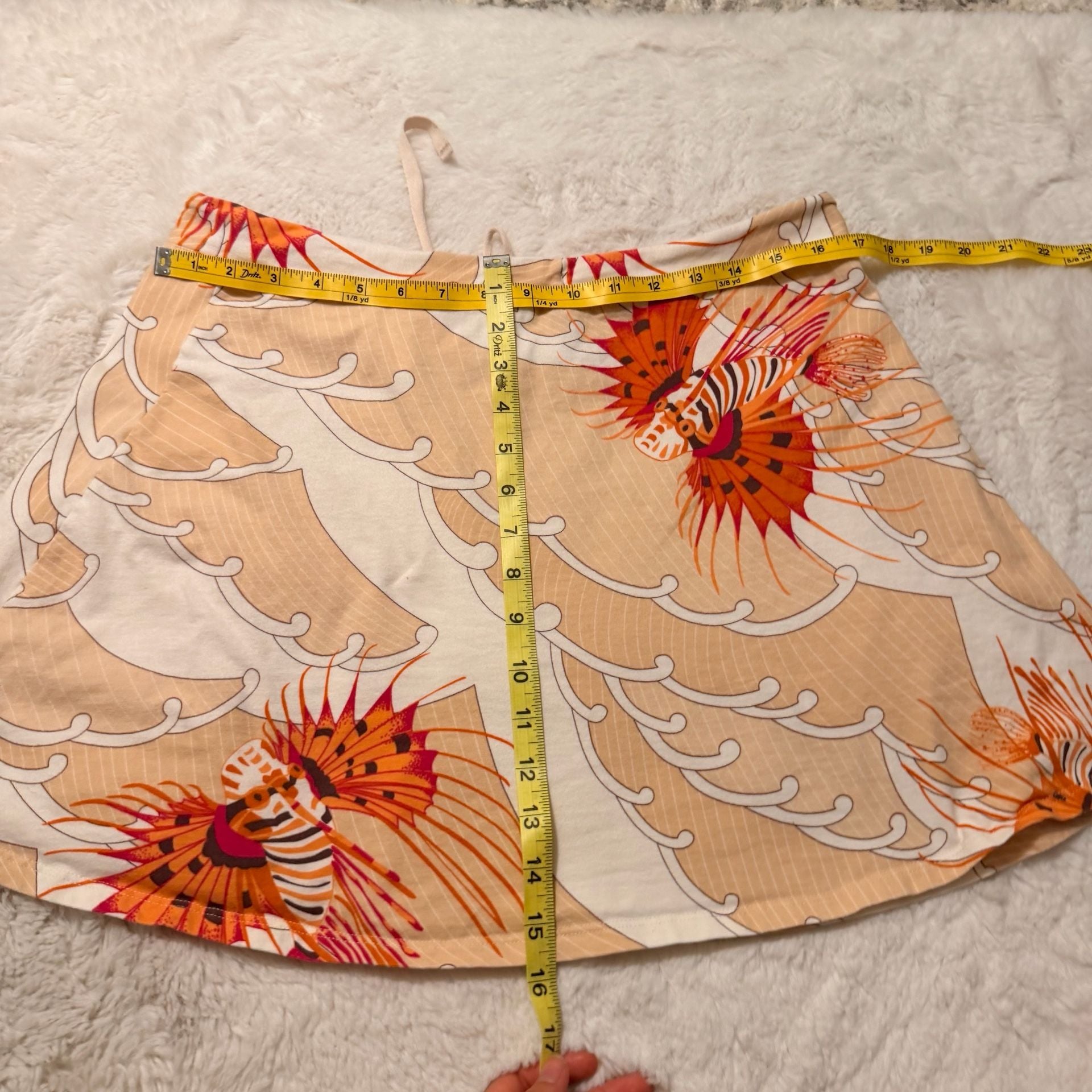 Vintage Lionfish Print Drawstring Skirt Orange Beige 9