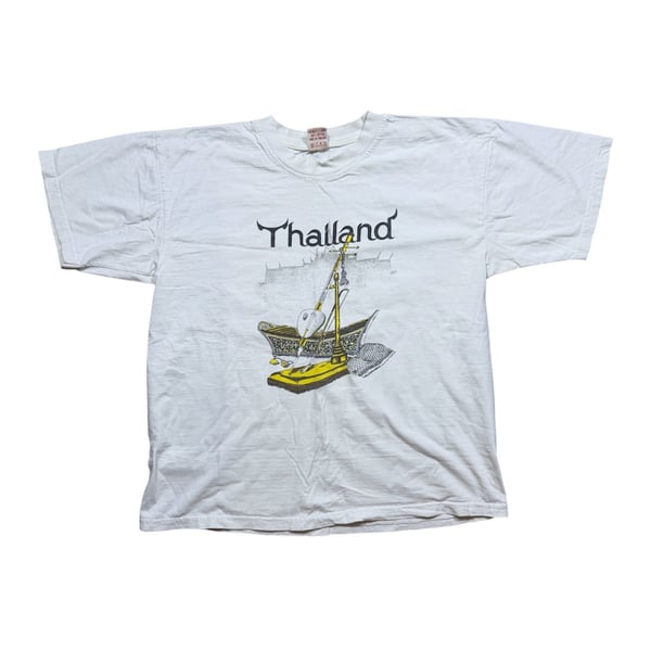 Vintage Infinity Thailand Graphic T-Shirt White 90s Souvenir Tee Size M