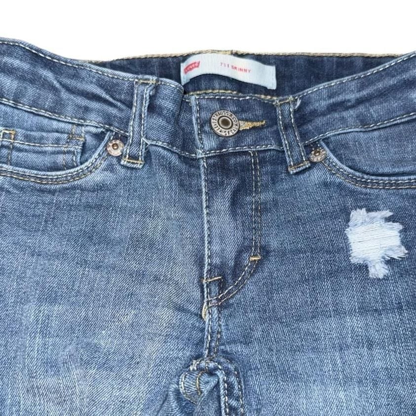 Girls Levi's 711 Skinny Distressed Jeans Blue Denim Size 7 Slim 9