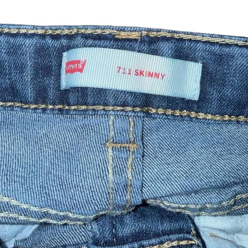 Girls Levi's 711 Skinny Distressed Jeans Blue Denim Size 7 Slim 7