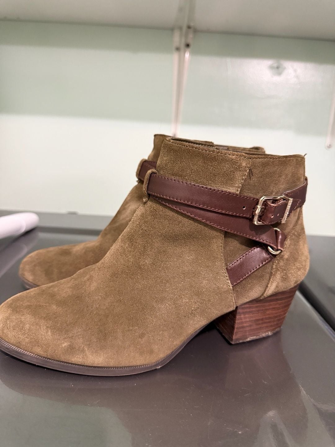 Alex Marie Ankle Boots Size 7M olive green Suede Leather Buckle Strap 4