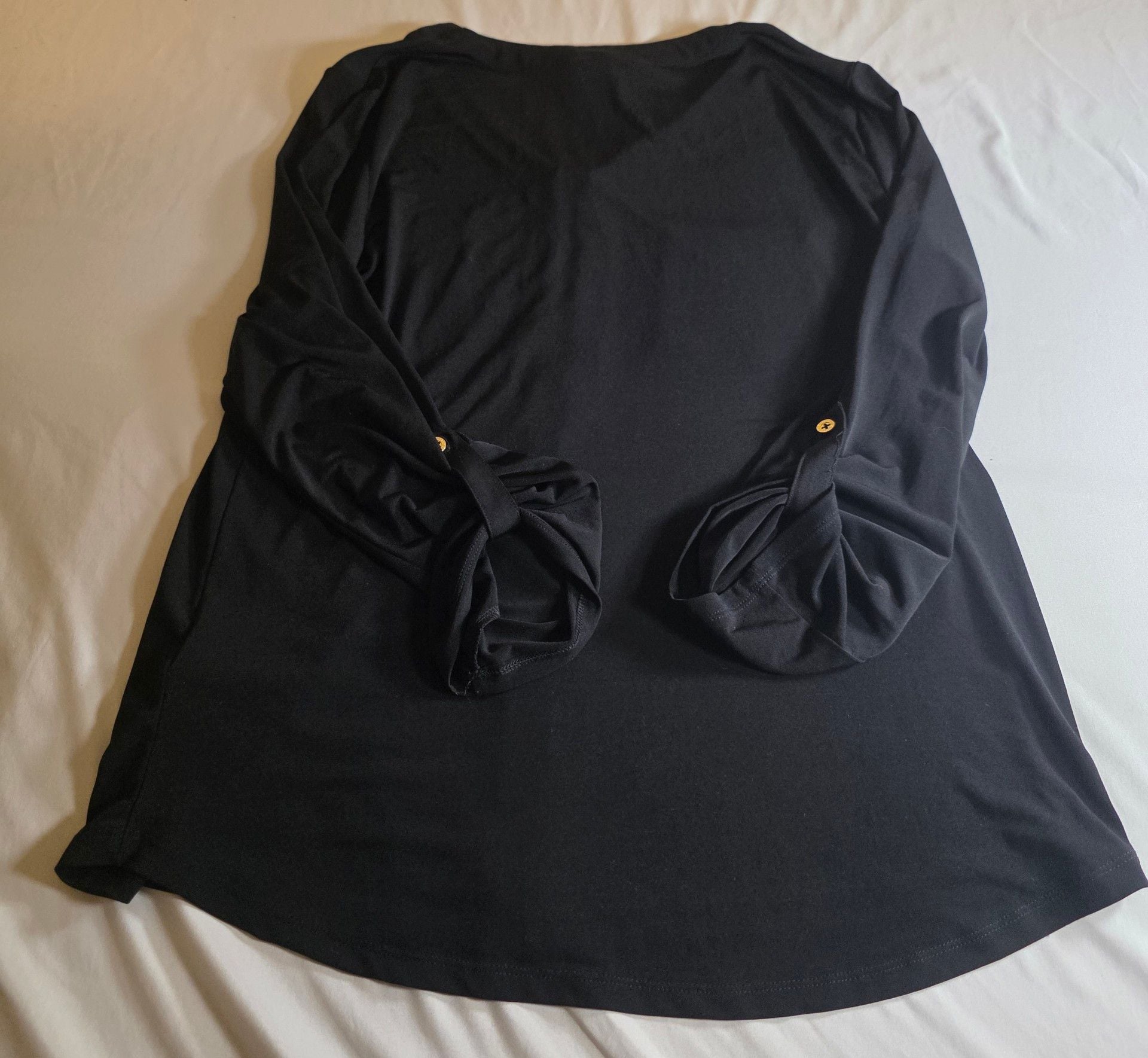 Ellen Tracy Black V-Neck Zipper Front 3/4 Sleeve Blouse Size L 8