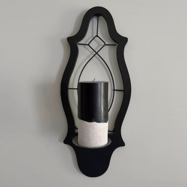 Two matching Black Metal Wall Sconce Candle Holder Decorative Arched Frame