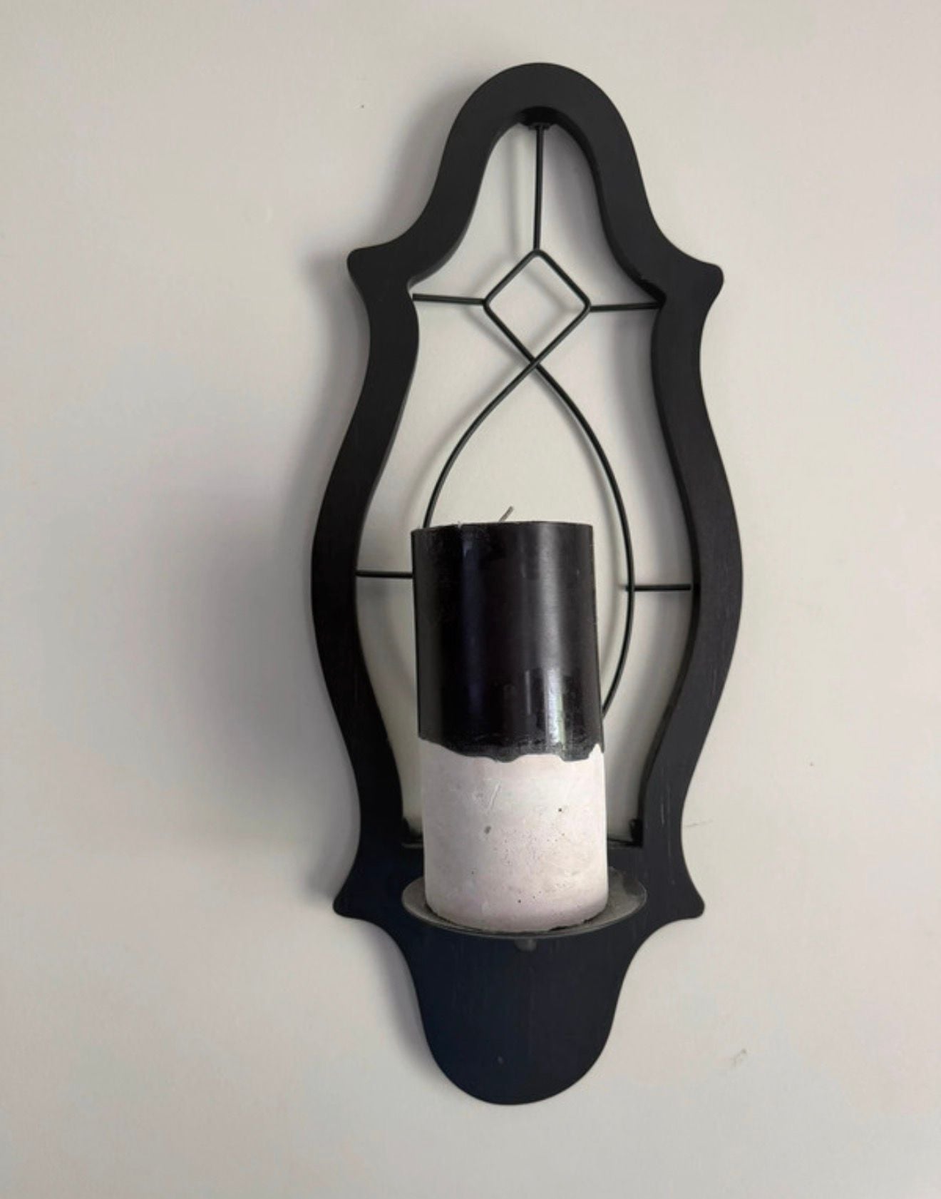 Two matching Black Metal Wall Sconce Candle Holder Decorative Arched Frame 2