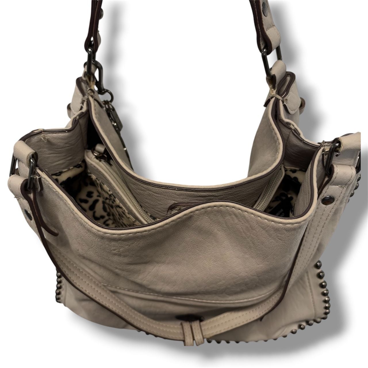 Jessica Simpson Studded Hobo Bag Off White Faux Leather 3