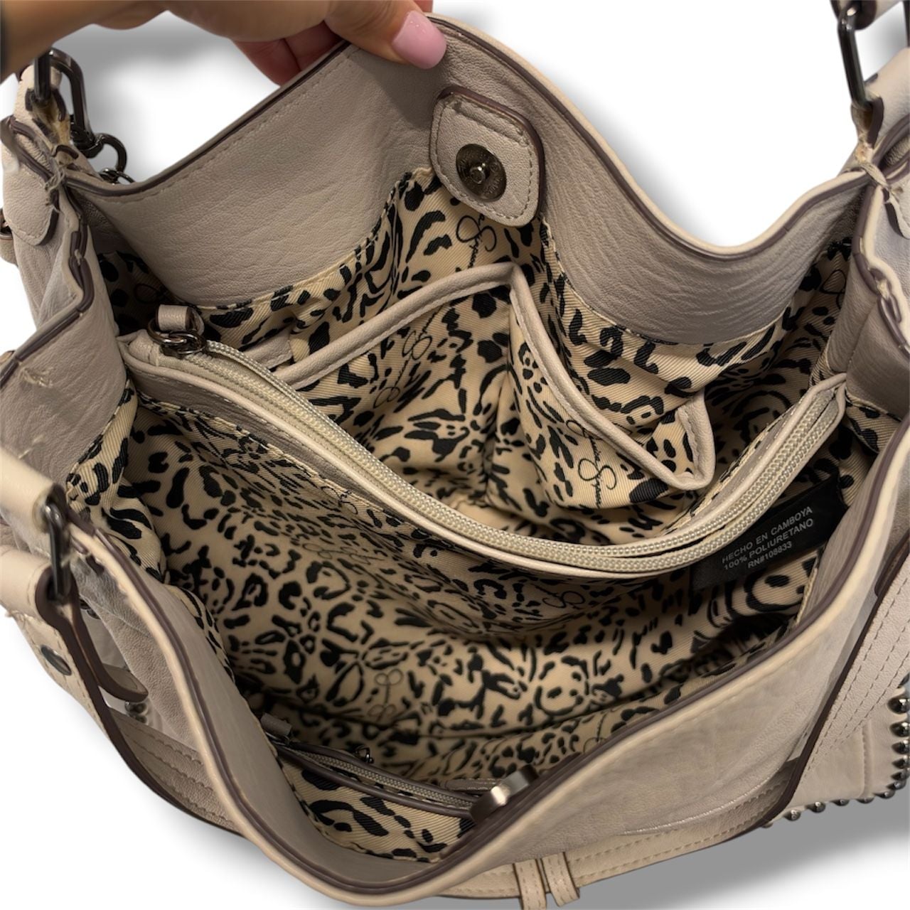 Jessica Simpson Studded Hobo Bag Off White Faux Leather 4