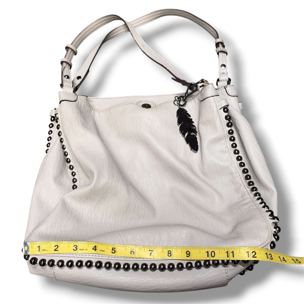 Jessica Simpson Studded Hobo Bag Off White Faux Leather 6
