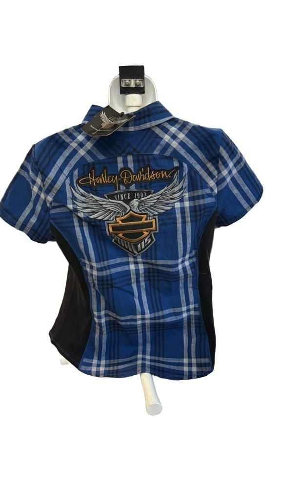Harley-Davidson 115th Anniversary Plaid Button-Up Shirt Blue Medium 2