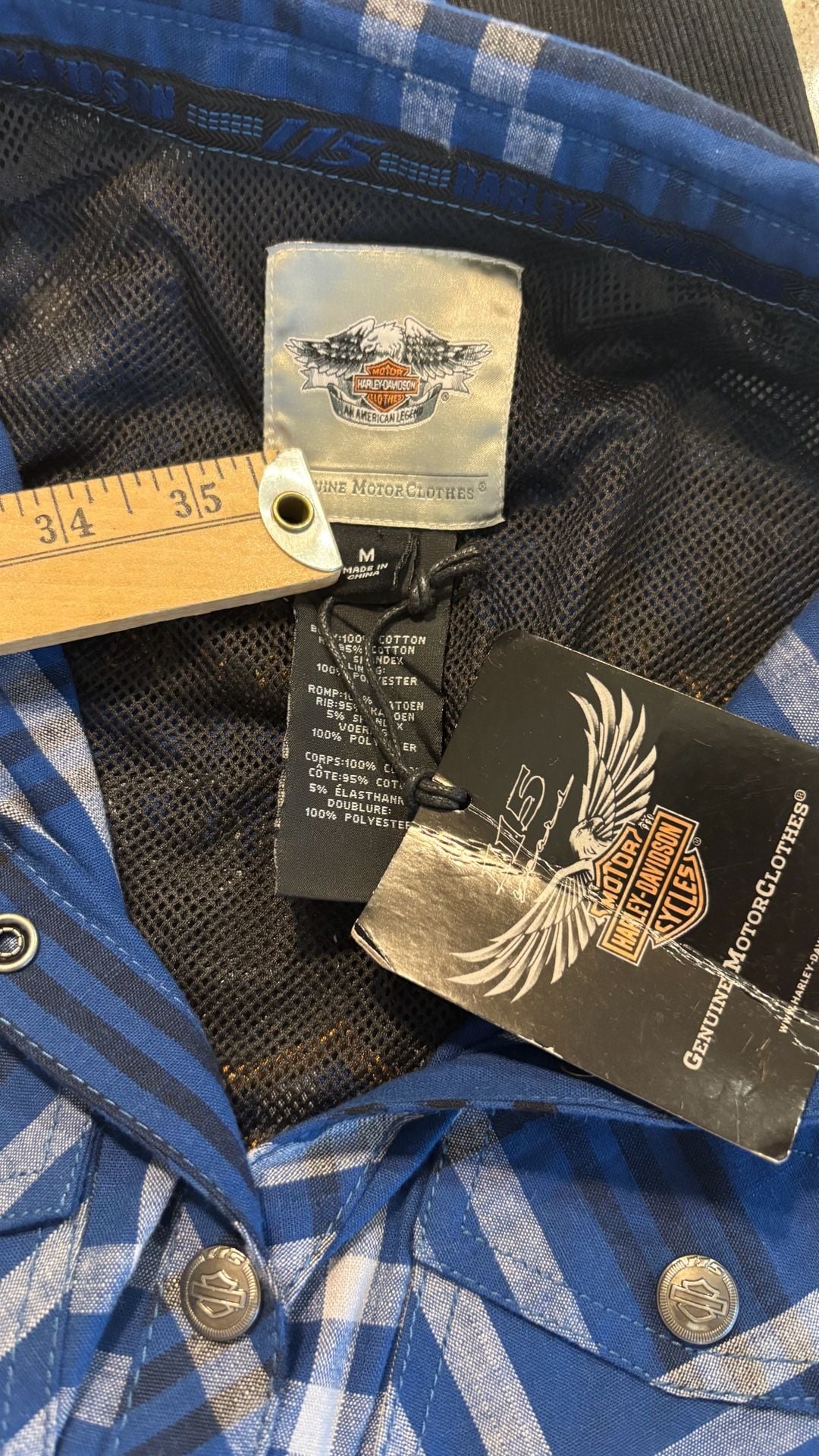 Harley-Davidson 115th Anniversary Plaid Button-Up Shirt Blue Medium 7