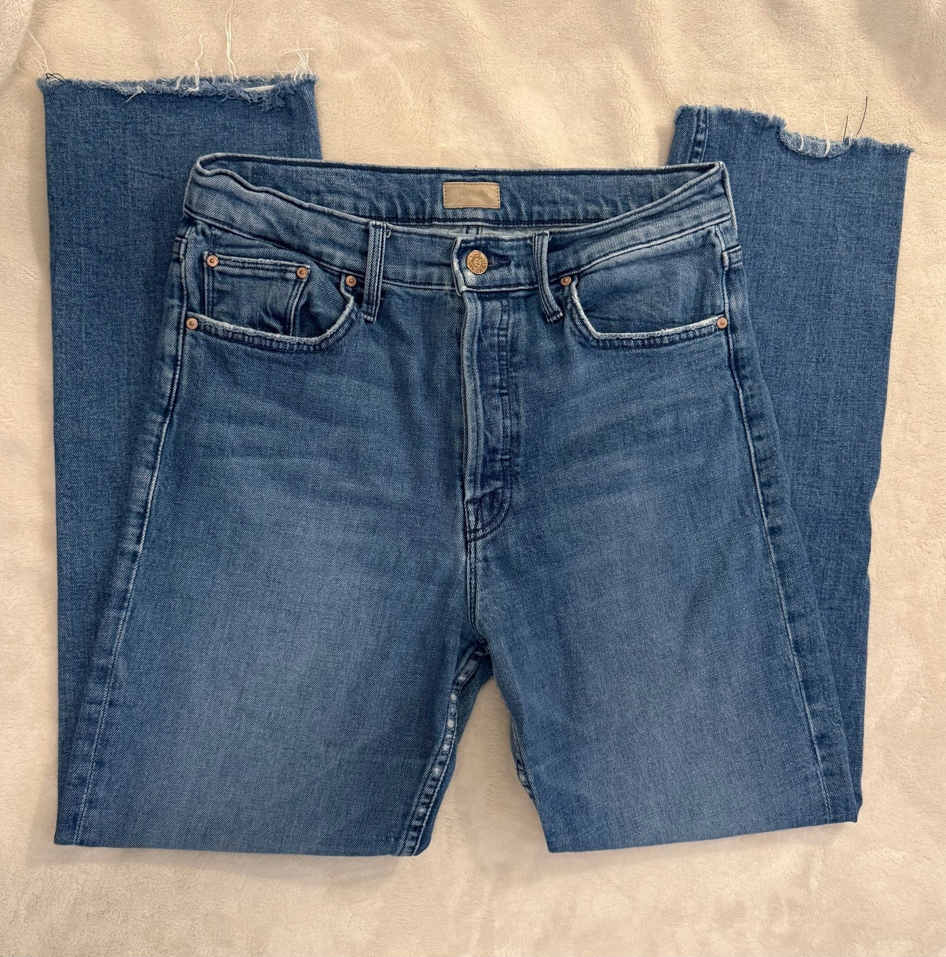 MOTHER Denim Jeans Size 29 Blue Cropped Straight Raw Hem High Rise 2