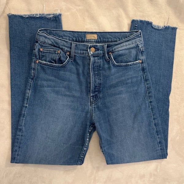 MOTHER Denim Jeans Size 29 Blue Cropped Straight Raw Hem High Rise