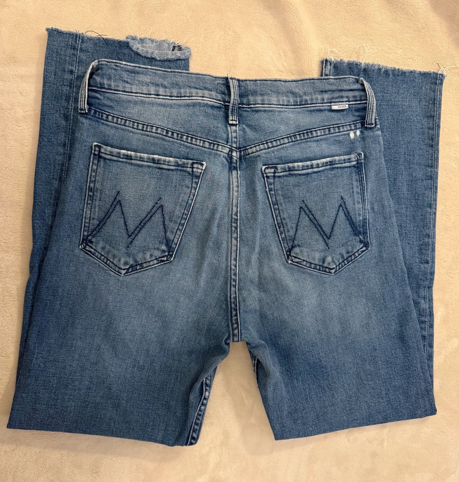 MOTHER Denim Jeans Size 29 Blue Cropped Straight Raw Hem High Rise 3