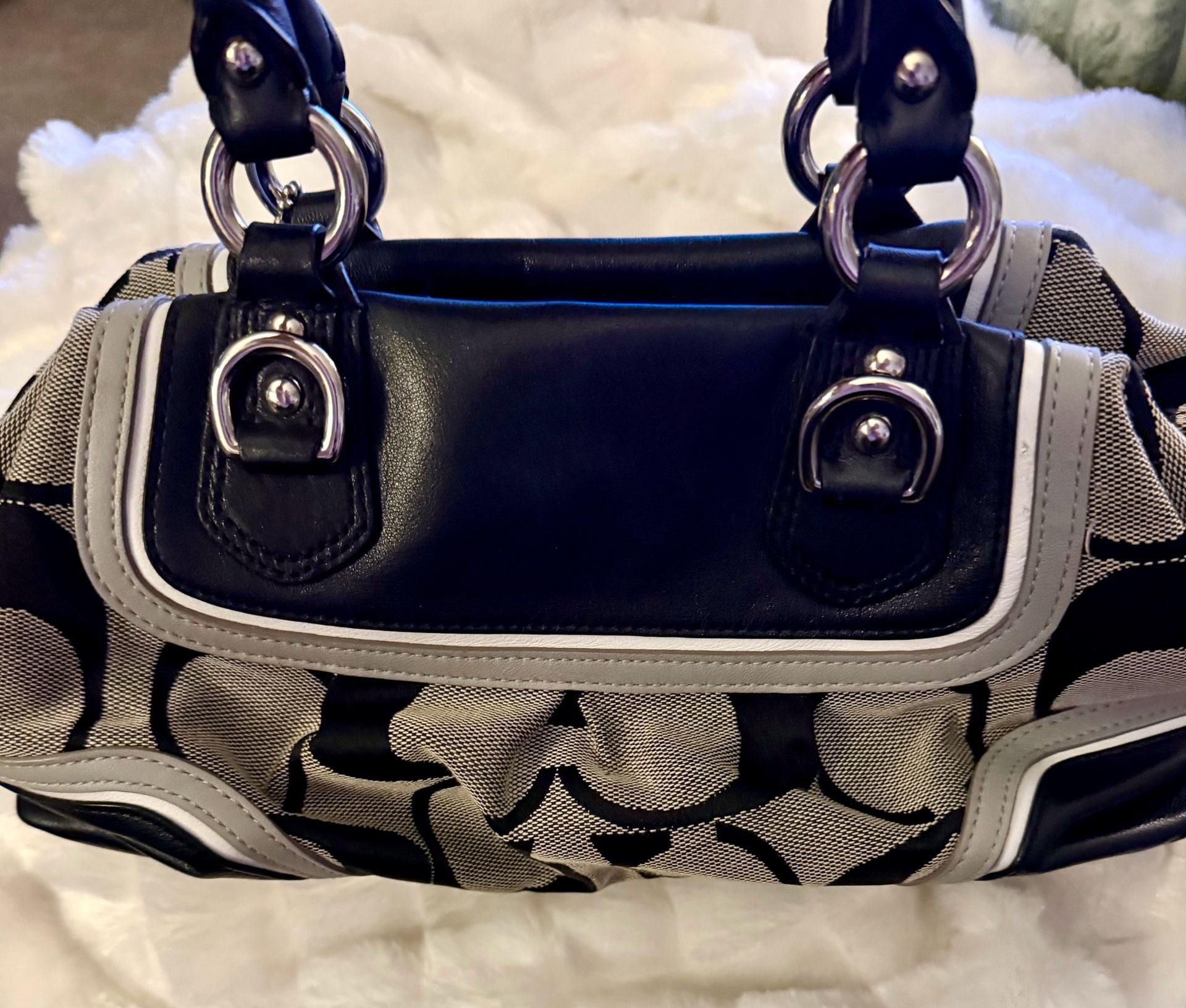 Coach Signature F17447 Black Gray Canvas Leather Satchel Handbag 3