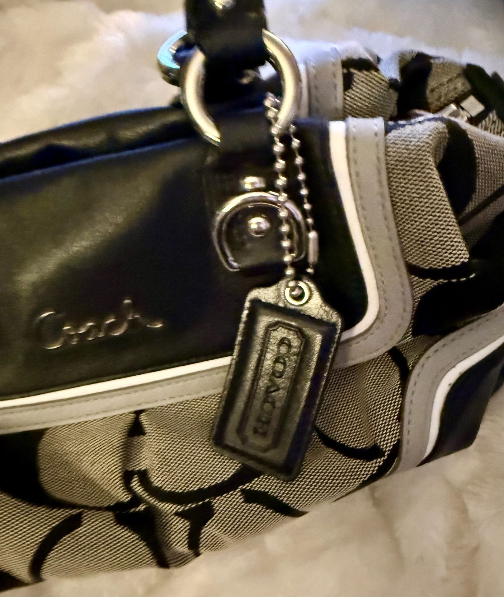 Coach Signature F17447 Black Gray Canvas Leather Satchel Handbag 4