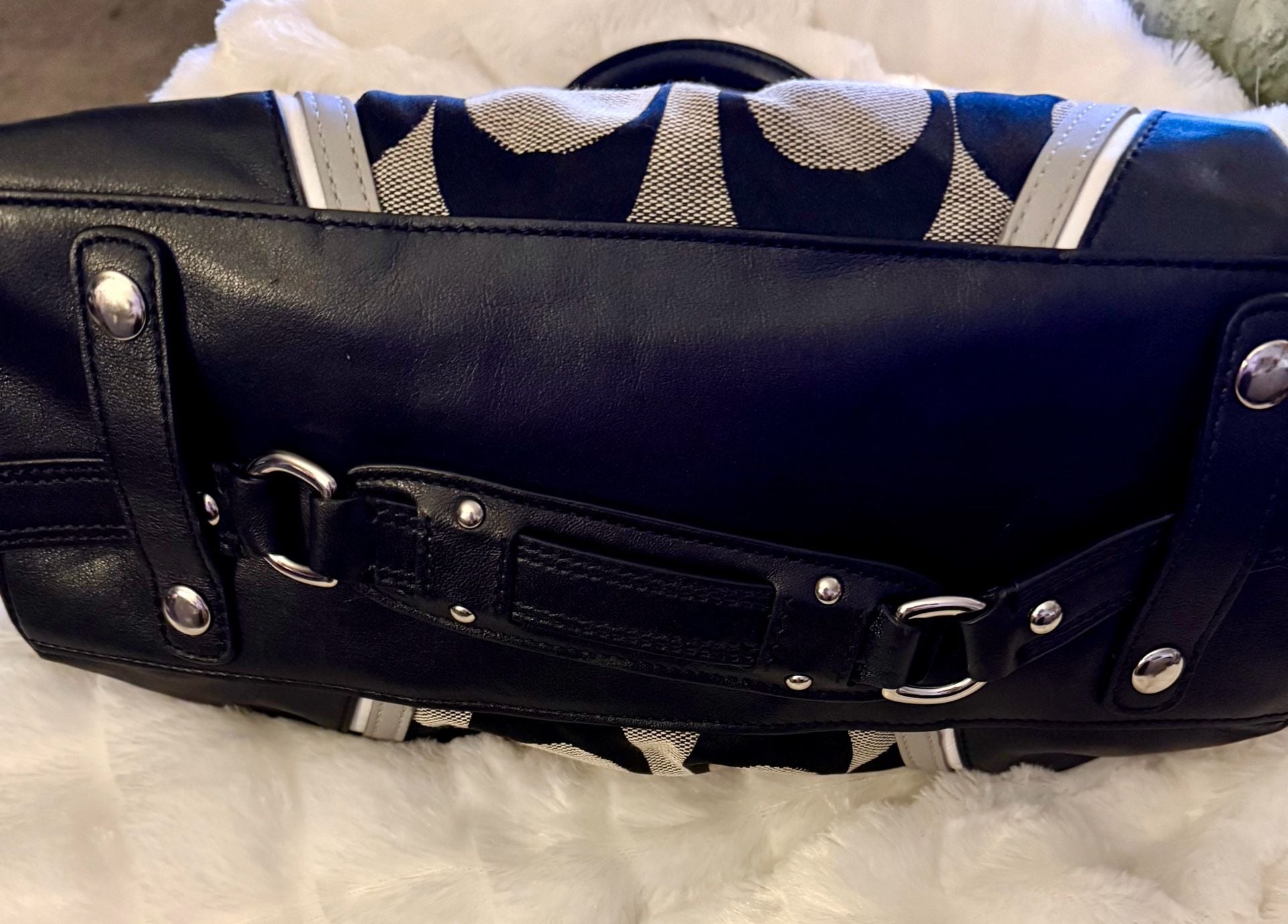 Coach Signature F17447 Black Gray Canvas Leather Satchel Handbag 5